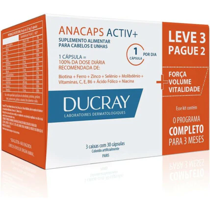 Kit Anacaps Activ+ Ducray 90 Cápsulas 1