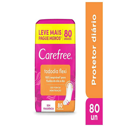 Protetor Diário Carefree Tododia Flexi Sem Perfume com 80 unidades 1