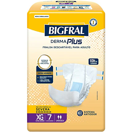 Fralda Geriátrica Bigfral Derma Plus Tamanho XG - 7 Unidades - Incontinência Severa 1