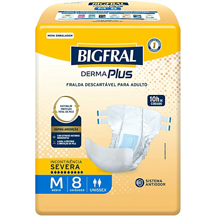 Fralda Geriátrica Bigfral Derma Plus M 8 unidades 1