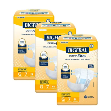 Kit 3 Fraldas Geriátrica Bigfral Derma Plus G 7 unidades cada pacote 1