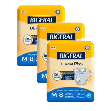 Kit 3 Fraldas Geriátrica Bigfral Derma Plus M 8 unidades cada pacote 1