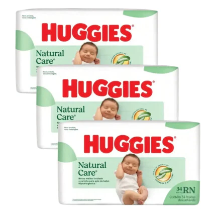Kit 3 Fraldas Huggies Naturalcare RN 34 Fraldas cada pacote 1