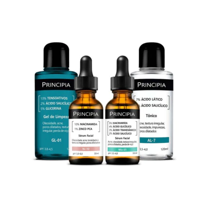 Kit Antiacne Avançado Principia, composto pelos itens AG-10, AL-9, NC-10 e Mix-01 1