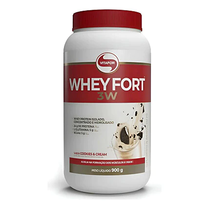 Suplemento Vitafor Whey Protein Isolado Fort 3W proteína 900g - Cookies&Cream 1