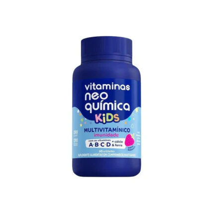 Multivitamínico Infantil Neo Quimica Vitaminas Kids Imunidade Morango 60 Comprimidos Mastigáveis 1