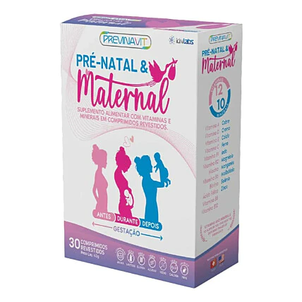 Suplemento Vitamina Previnavit Pré Natal E Maternal 30 Comprimidos - IdnLabs 1