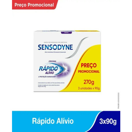 Kit Creme Dental Sensodyne Rápido Alívio Original 90g 3 unidades 1