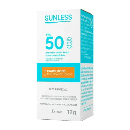 Protetor Solar Facial Sunless Stick Translúcido FPS 50 12g 1
